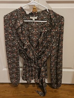 Max Studio Floral Faux Wrap Peplum Blouse, NWOT